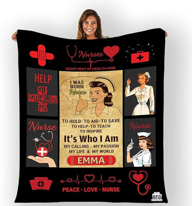 Best Family Gifts I was Born Nurse, Customized Nurse Blanket, Medical Professionals Technicians Staff, Custom Names, Thanksgiving, Super Soft and Warm Blanket