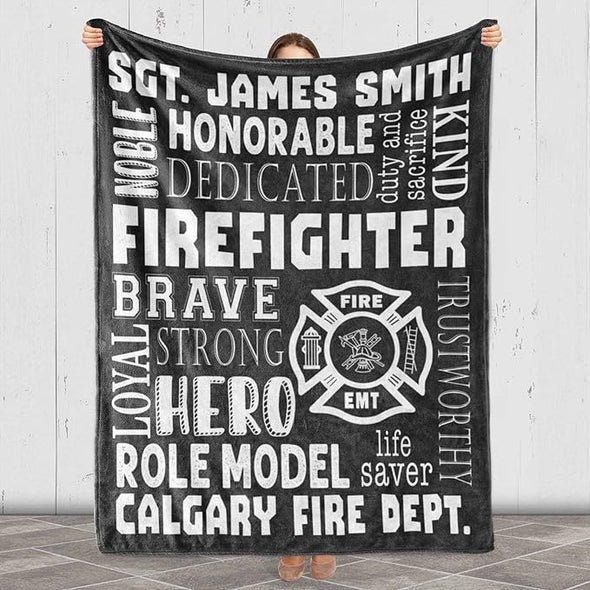 Customized Gift Blanket for Firefighters – Embodies Bravery, Strength, and Loyalty. A Life Saver Model of Kindness. Personalize with Custom Name. Luxuriously Soft and Lightweight Fleece for Warmth