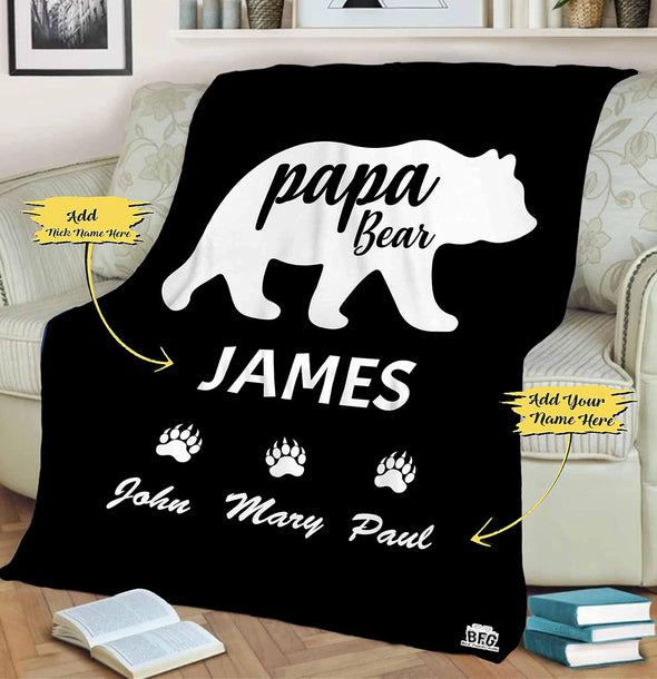 Papa Bear, Customized Blanket for Father, with Custom Daughter/Son Name, Gift for Birthday, Father's Day, Thanksgiving, Super Soft and Warm Blanket