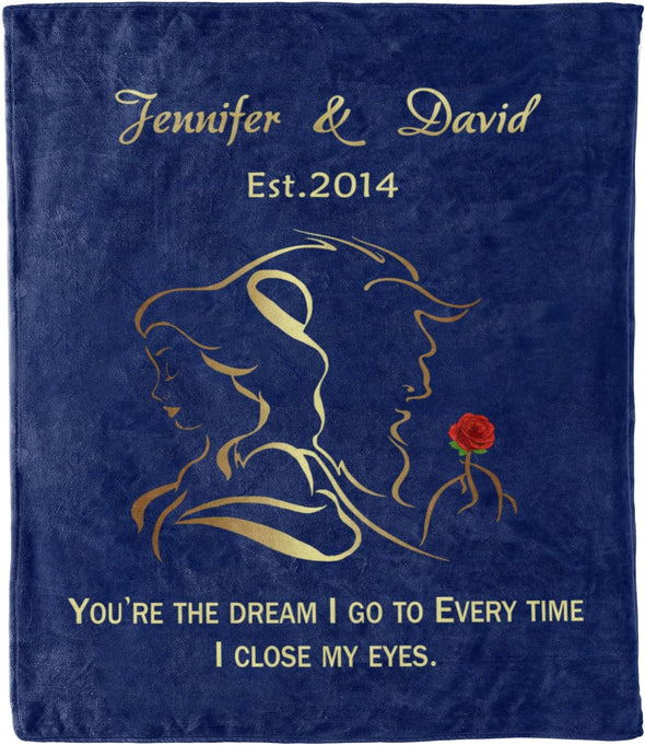 Personalized Beauty and Beast Blanket: Featuring Custom Couples Names & Est. Date - Perfect for Birthday, Anniversary, and Valentine's Day - Ideal Gift for Him/Her