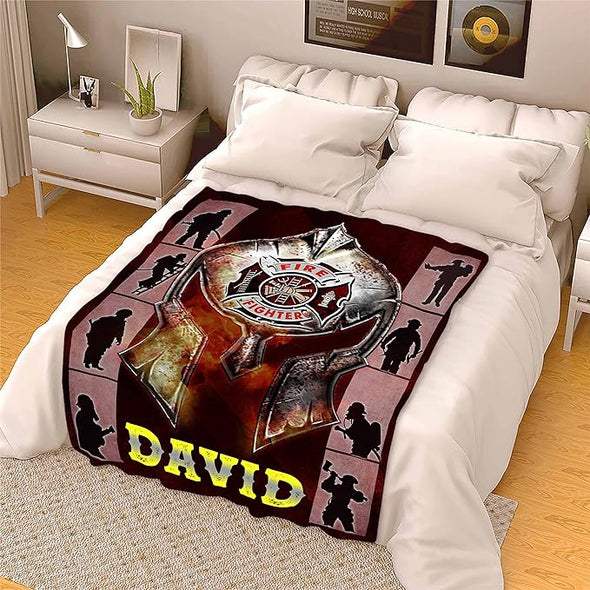 Customized Firefighter Blanket with Personalized Name - Ideal Birthday or Thanksgiving Gift! Luxuriously Soft Sherpa Warmth, Proudly Printed and Shipped from the USA.