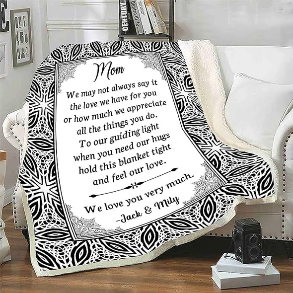 Customized Name Blanket for Mom/Mother, We Love You Very Much, Gift from Son/Daughter for Birthday, Mothers Day, Thanksgiving, Christmas, Proudly Printed in USA Fleece or Sherpa Blanket