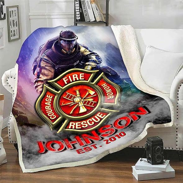 Personalized Firefighter Blanket with Custom Name and Establishment Date, Featuring Courage, Honor, and Rescue - Ideal Birthday, Christmas, or Thanksgiving Gift for Firefighters, Perfect for Husband, Father, Son, and Beloved Friends and Family