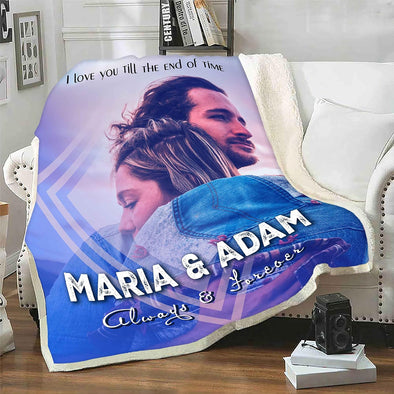 Personalized Photo Blanket with Your Custom Name and Image! Declare 'I Love You Till The End of Time' on Every Occasion. Perfect for Birthdays, Valentine's Day, and More