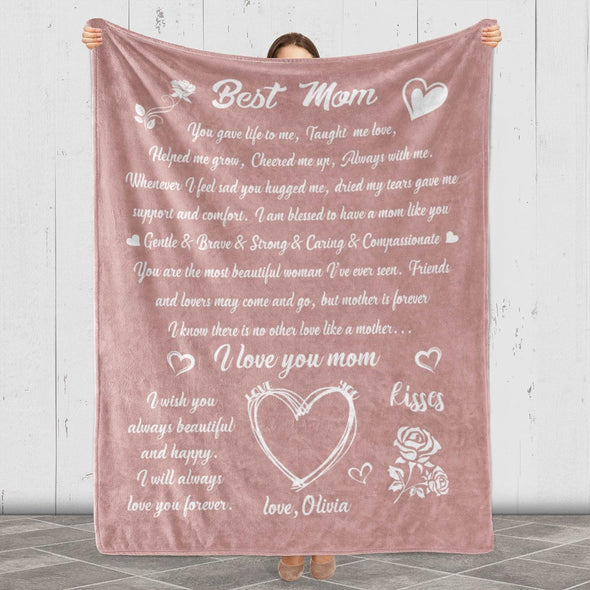 Best Blanket for Mom/Mother: Custom Name Design, Perfect Gift for Best Mom On Birthday, Mother's Day, Christmas, and Thanksgiving. Proudly Printed in the USA on Fleece or Sherpa Material.