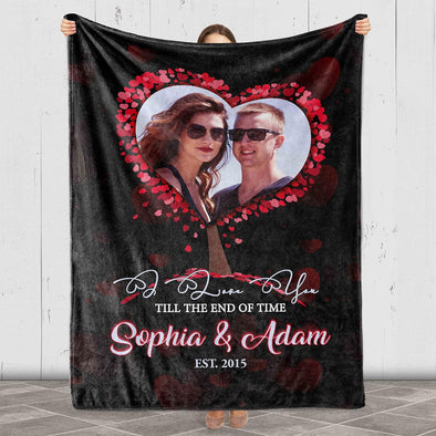 Personalized Photo Blanket Gift for Every Occasion! Made in the USA, Featuring 'I Love You Till The End of Time' Message. Perfect for Valentine's Day, Birthdays, and Anniversaries. Experience Ultra-Soft Cozy Comfort with Our Fleece Blanket