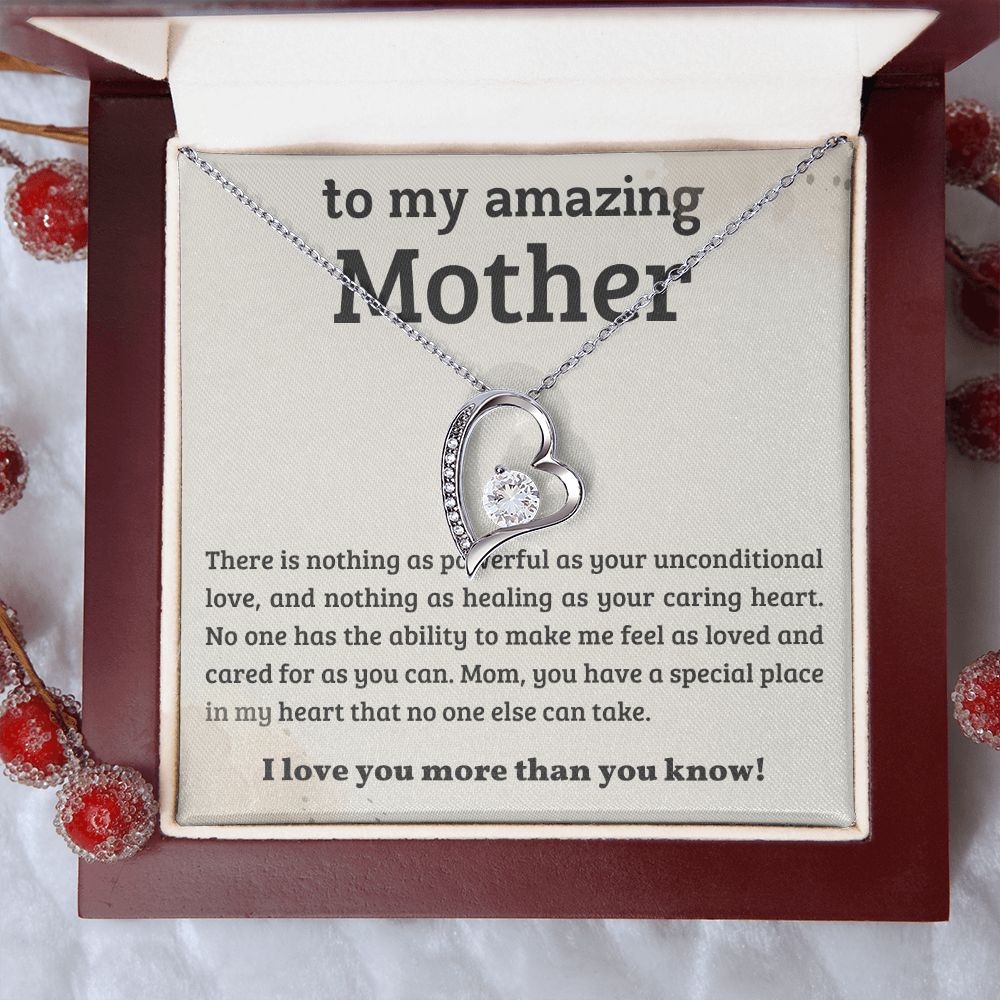 TO MY AMAZING MOM, FOREVER LOVE NECKLACE WITH MESSAGE CARD FOR MOM, BIRTHDAY, MOTHER'S DAY GIFT FOR HER