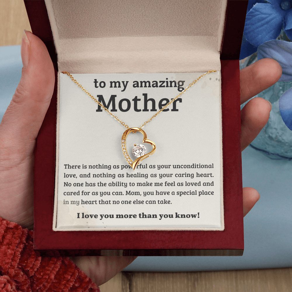 TO MY AMAZING MOM, FOREVER LOVE NECKLACE WITH MESSAGE CARD FOR MOM, BIRTHDAY, MOTHER'S DAY GIFT FOR HER