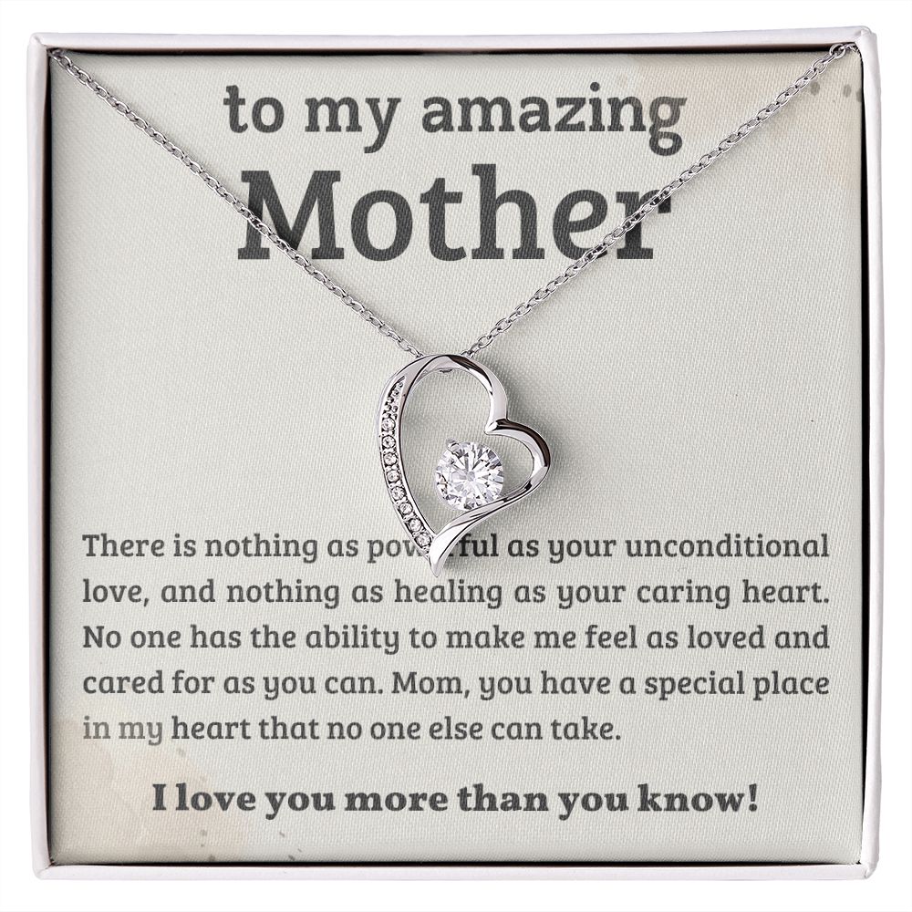 TO MY AMAZING MOM, FOREVER LOVE NECKLACE WITH MESSAGE CARD FOR MOM, BIRTHDAY, MOTHER'S DAY GIFT FOR HER