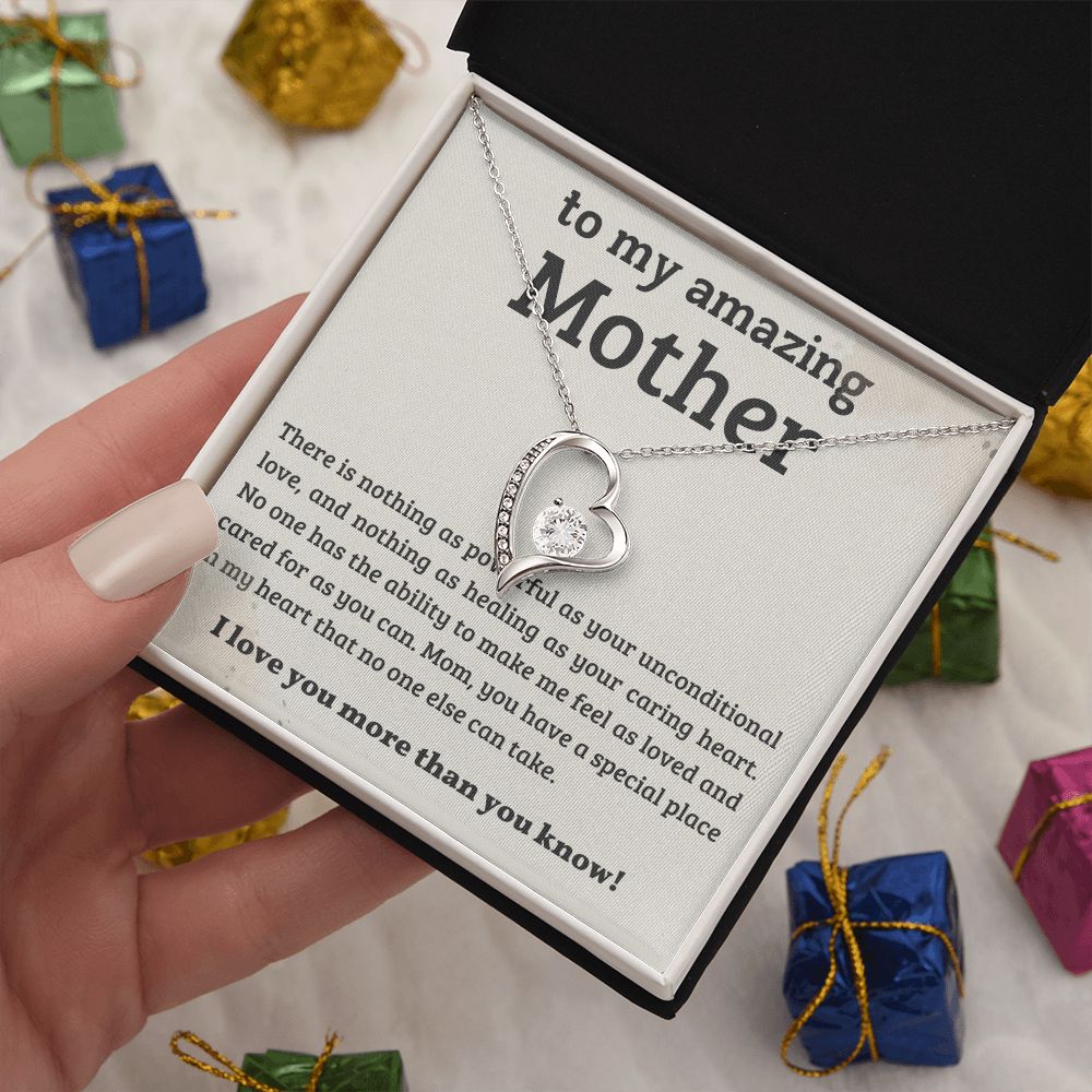 TO MY AMAZING MOM, FOREVER LOVE NECKLACE WITH MESSAGE CARD FOR MOM, BIRTHDAY, MOTHER'S DAY GIFT FOR HER
