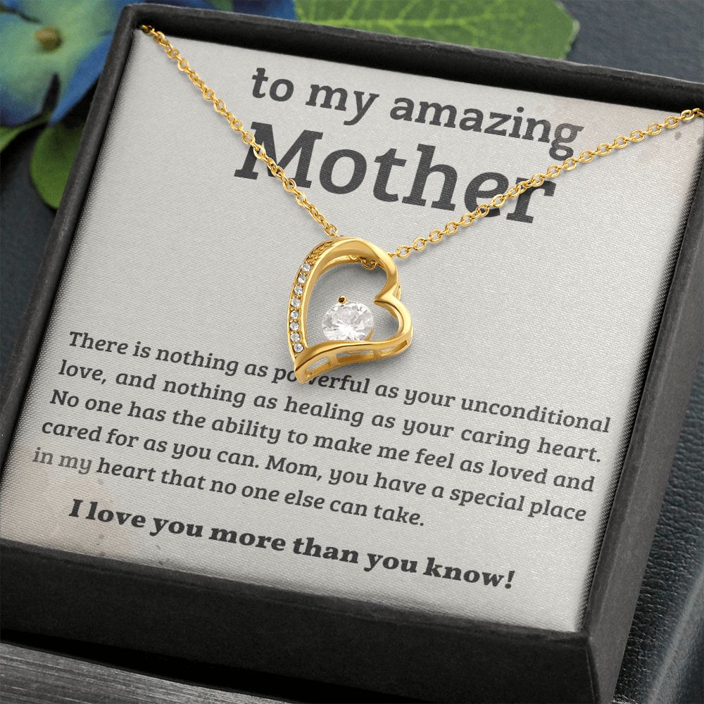 TO MY AMAZING MOM, FOREVER LOVE NECKLACE WITH MESSAGE CARD FOR MOM, BIRTHDAY, MOTHER'S DAY GIFT FOR HER