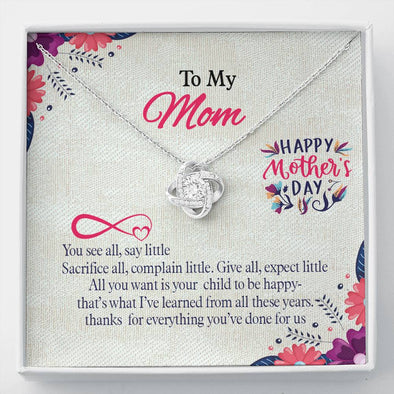 Love Knot Necklace with Beautiful Message Card, To My Mom, Thanks For Everything You Have Done For Us, Silver Jewelry For Her, Mom/Daughter Goals, Present For Her