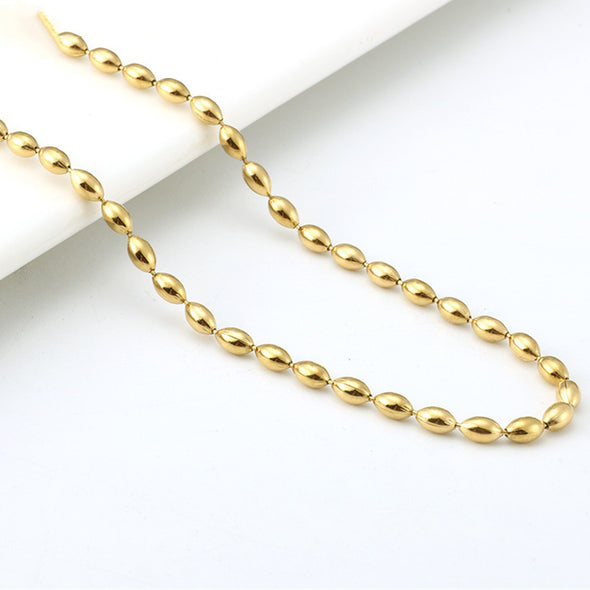 Stainless Steel Plated 18K Oval Beads Chain Necklace