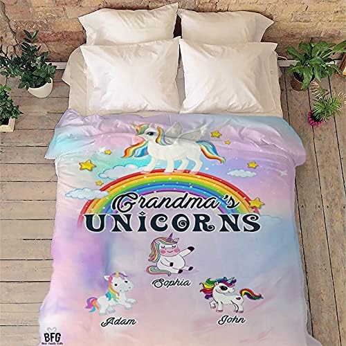 Best Family Gifts Grandma's Unicorn, Custom Grandparents Blanket, Customized Throw Blanket for Grandma, Grandpa, Nana, Gigi, Pop Etc, Grandparents Day, Christmas, Super Soft Blanket