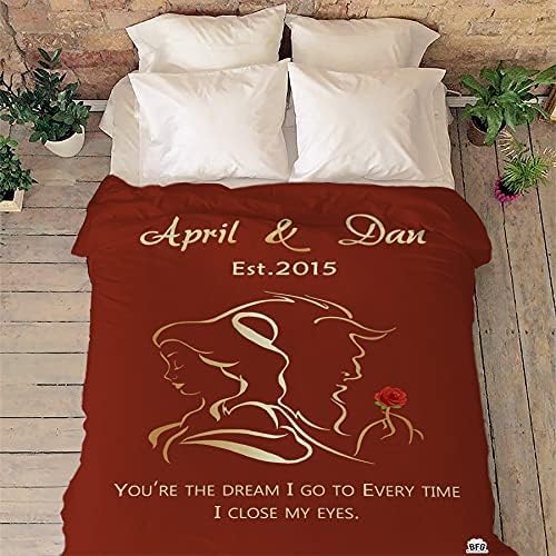 Personalized Beauty and Beast Blanket with Couple's Names & Established Date - Perfect for Birthdays, Anniversaries, and Valentine's Day - Ideal Gift for Him/Her