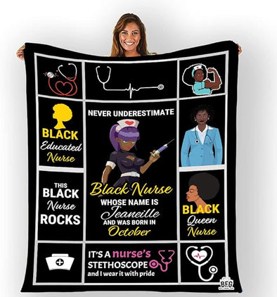 Customized Black Nurse Blanket, Medical Professionals Technicians Staff, Custom Names, Birthday, Thanksgiving, Super Soft and Warm Blanket