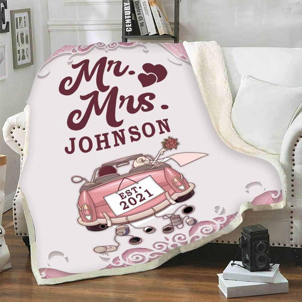 Mr. and Mrs. Romantic Love Blanket Personalized for Couples, Customized Surname and Date, Birthday, Anniversary, Valentine's Day, Silky Smooth, Super-Soft, Light Weight Warm Blanket