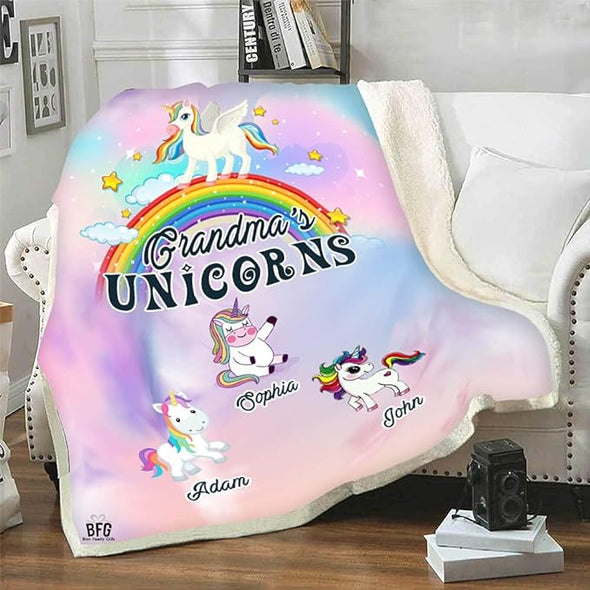 Best Family Gifts Grandma's Unicorn, Custom Grandparents Blanket, Customized Throw Blanket for Grandma, Grandpa, Nana, Gigi, Pop Etc, Grandparents Day, Christmas, Super Soft Blanket