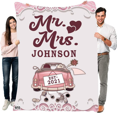 Mr. and Mrs. Romantic Love Blanket Personalized for Couples, Customized Surname and Date, Birthday, Anniversary, Valentine's Day, Silky Smooth, Super-Soft, Light Weight Warm Blanket