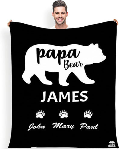 Papa Bear, Customized Blanket for Father, with Custom Daughter/Son Name, Gift for Birthday, Father's Day, Thanksgiving, Super Soft and Warm Blanket