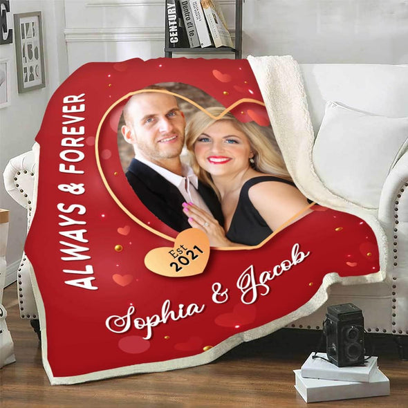 Couple's Photo Blanket! Perfect for Anniversaries, Birthdays, and Valentine's Day! Customize with Names, Dates, and Cherished Images. Proudly Made in the USA, Crafted with Lightweight Fleece for Cozy Comfort