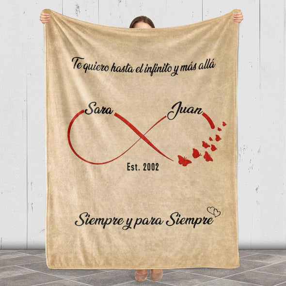 Eternal Love Personalized Blanket - The Ultimate Gift for Couples on Anniversaries, Valentine's Day, and Birthdays! Customized with Your Names and 'Te Quiero Hasta el infinito y más allá, Siempre y para Siempre