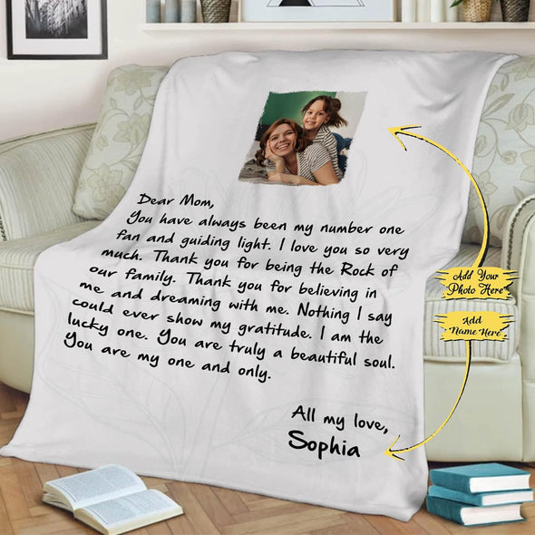 Mom Photo Blanket: Gift for Birthday, Thanksgiving Christmas Show your love with this Customized Blanket featuring the message Dear Mom You are My One & Only Proudly Printed in the USA on Luxurious Fleece or Sherpa. Perfect for Sons or Daughters to Give