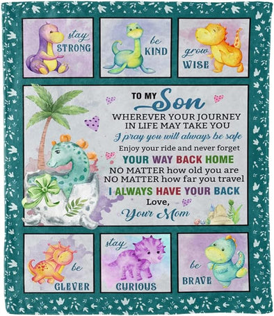 to My Son Customized Name Blanket Gift for Son from Mom/Dad for Birthday, Christmas, Thanksgiving, Stay Strong Be Kind Grow Wise Design Personalized Blanket Gift for Him, Printed in USA