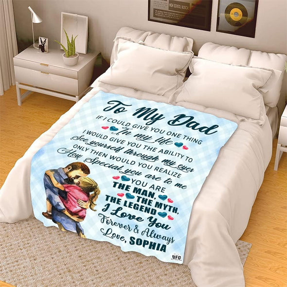 Personalized Blanket for Dad - A Tribute to the Legendary Father Figure, Customized with Daughter/Son's Name, Ideal for Birthday, Father's Day, or Thanksgiving, Luxuriously Soft and Cozy Throw