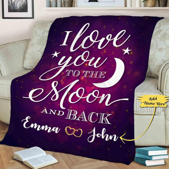 Blanket for Wife, Girlfriend, Couple, I Love You to The Moon & Back Personalized Couple Blanket, Gift for Birthday, Anniversary, Valentine's Day, Christmas, Printed in USA