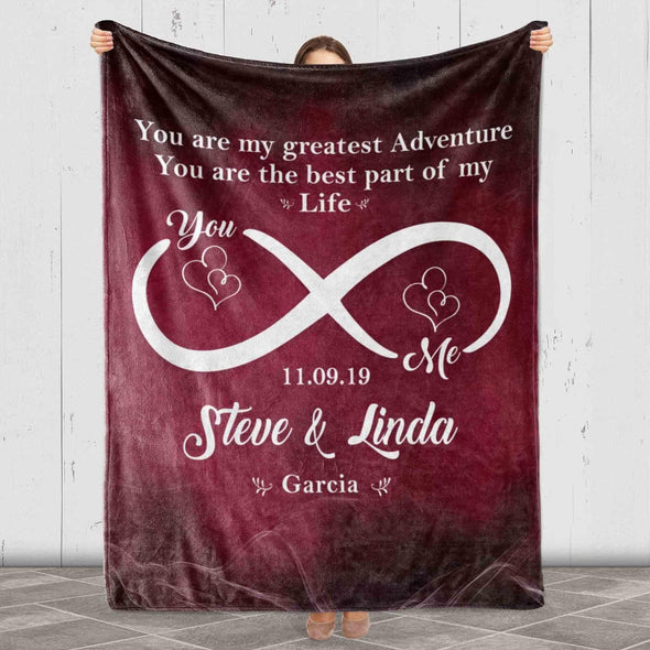Personalized Infinity Blanket for Couples, Birthday for Him/Her, Gift for Wedding, Christmas, Valentine's Day, Custom Name and Est., Husband/Wife Blanket
