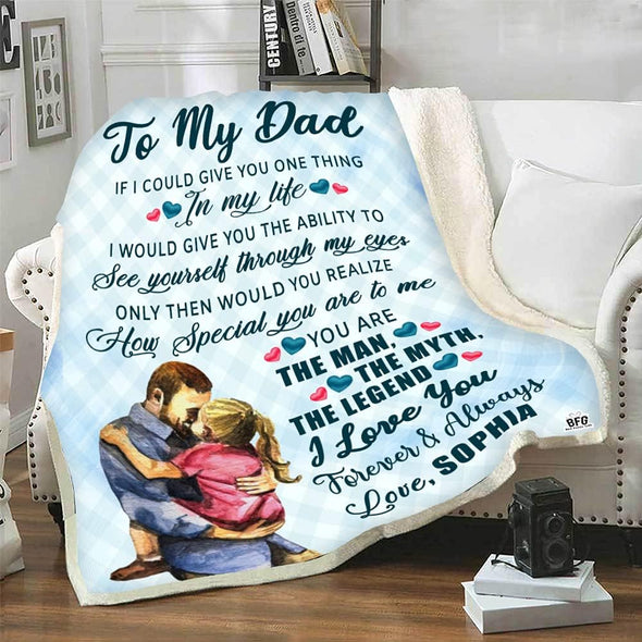 Personalized Blanket for Dad - A Tribute to the Legendary Father Figure, Customized with Daughter/Son's Name, Ideal for Birthday, Father's Day, or Thanksgiving, Luxuriously Soft and Cozy Throw