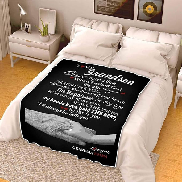 Premium Fleece Blankets for Grand Son with Quotes, Birthday, Children's Day Gifts, Supersoft and Cozy Blanket