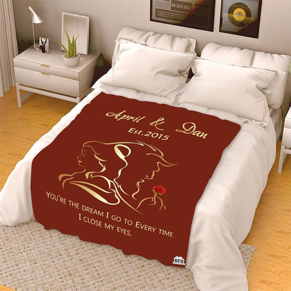 Personalized Beauty and Beast Blanket with Couple's Names & Established Date - Perfect for Birthdays, Anniversaries, and Valentine's Day - Ideal Gift for Him/Her