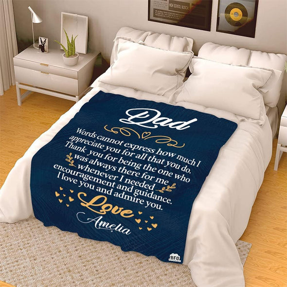 I Love You and Admire You, Customized Blanket for Father, with Custom Daughter, Son Name, Gift for Birthday, Father's Day, Thanksgiving, Super Soft and Warm Blanket