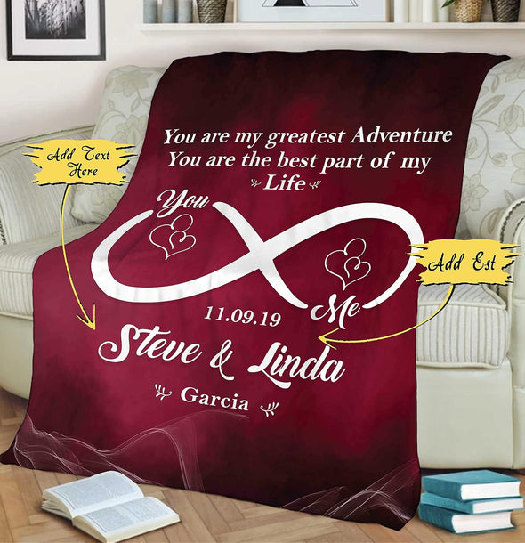 Personalized Infinity Blanket for Couples, Birthday for Him/Her, Gift for Wedding, Christmas, Valentine's Day, Custom Name and Est., Husband/Wife Blanket