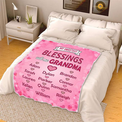 My Sweetest Blessings Called Me Grandma, Customized Fleece Blanket for Grandparents with Quotes, Grandpa Grandma Nana Gigi, Birthday, Grandparents Day Gifts for Them, Super Soft and Cozy Blanket