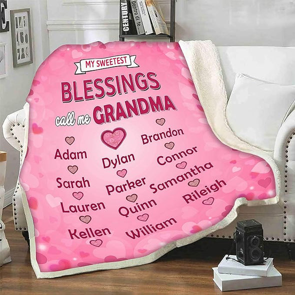 My Sweetest Blessings Called Me Grandma, Customized Fleece Blanket for Grandparents with Quotes, Grandpa Grandma Nana Gigi, Birthday, Grandparents Day Gifts for Them, Super Soft and Cozy Blanket