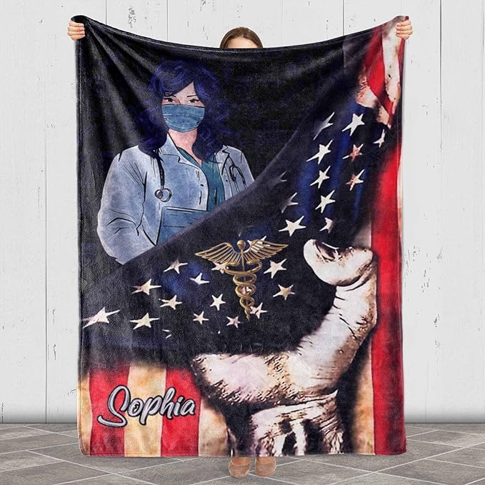 Best Family Gifts Personalized Nurse Blankets, Medical Professionals Technicians Staff, Custom Names, Birthday, Thanksgiving, Super Soft & Warm Blanket