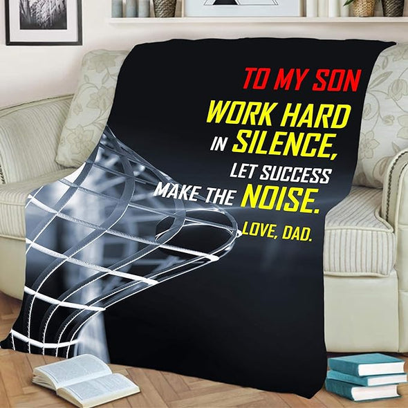 Work Hard In Silence Lets Success Make The Noise, Premium Quality Fleece Blanket for Son, with Quotes and beautiful Print, Birthday, Children's Day, Christmas Day, Super soft and Cozy Blanket