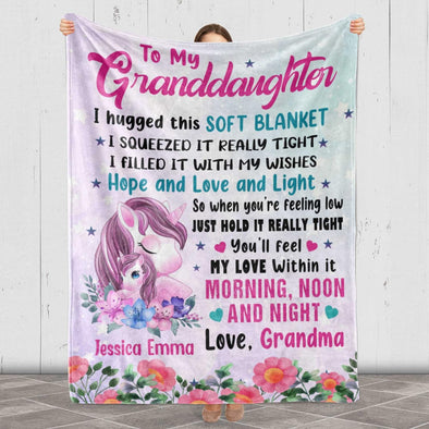 Customized Name Blanket, to My Grand Daughter I Hugged This Soft Blanket, The for Daughter, Birthday, Daughter's Day, Christmas, Proudly Printed in USA