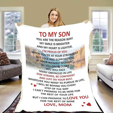 You are The Reason Why My Smile is Brighter, Premium Quality Fleece Blanket for Son, with Quotes, Birthday, Children's Day, Christmas Day Gift, Gift for him, Supersoft and Cozy Blanket