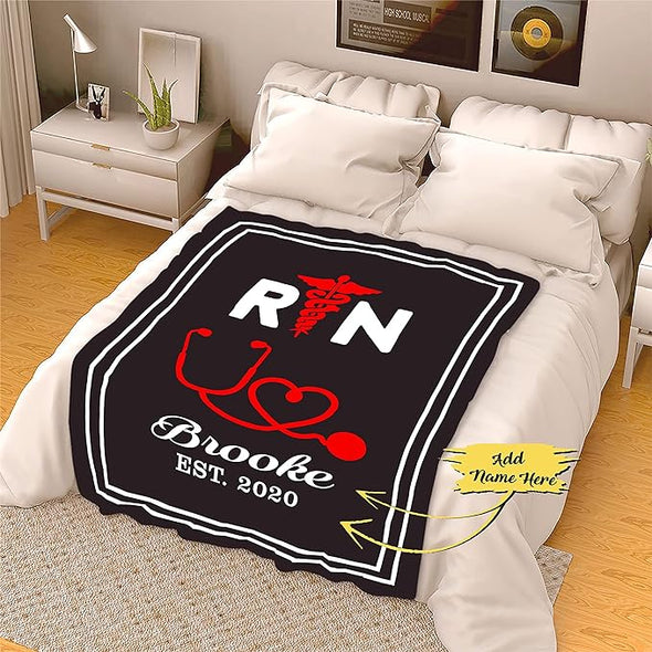 Customized Blanket for Nurse With Your Name & EST, Custom Gift for Nurse with Quotes, Birthday, Any Occasion, Fleece Blanket, Personalized Registered Nurse RN Supersoft and Cozy Blanket