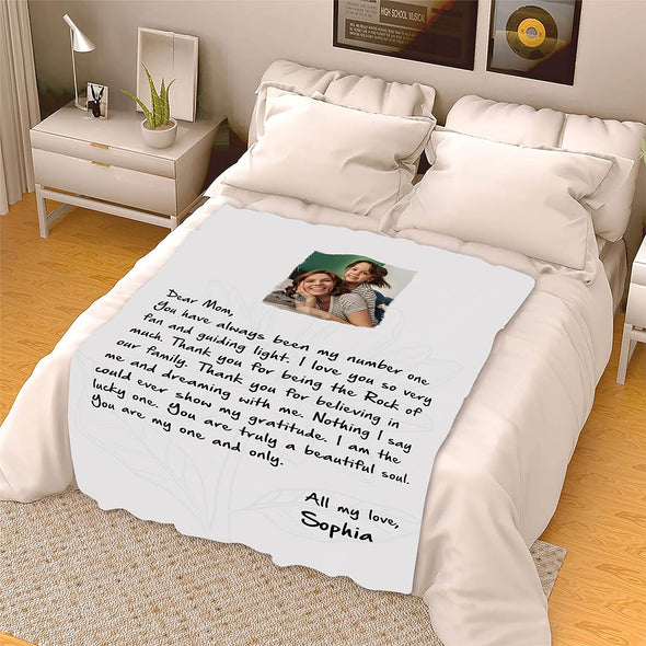 Mom Photo Blanket: Gift for Birthday, Thanksgiving Christmas Show your love with this Customized Blanket featuring the message Dear Mom You are My One & Only Proudly Printed in the USA on Luxurious Fleece or Sherpa. Perfect for Sons or Daughters to Give