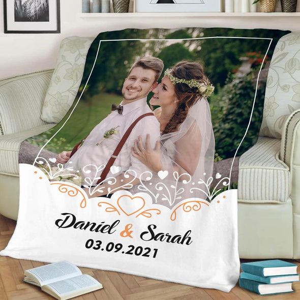 Customized Couple's Photo Blanket! Personalize with Names, Photos, and Dates for a Unique Birthday, Anniversary, or Valentine's Day Gift. Crafted with Care in the USA, Featuring Soft Fleece and Luxurious Sherpa for Endless Comfort
