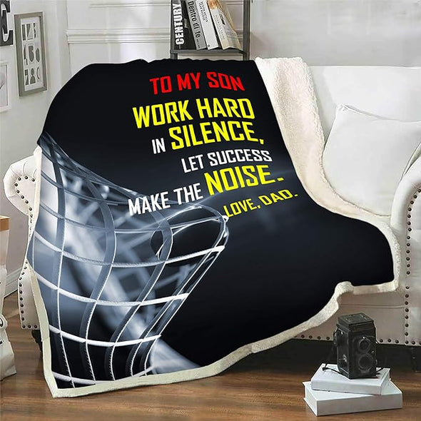 Work Hard In Silence Lets Success Make The Noise, Premium Quality Fleece Blanket for Son, with Quotes and beautiful Print, Birthday, Children's Day, Christmas Day, Super soft and Cozy Blanket