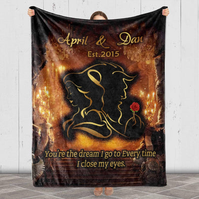 Personalized Beauty and Beast Blanket: Perfect for Birthdays, Anniversaries, and Valentine's Day - Custom Couple Names & Established Date - Ideal Gift for Him or Her