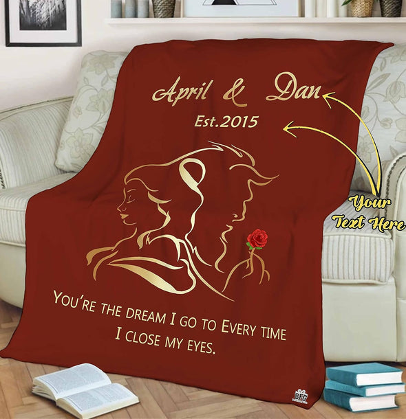 Personalized Beauty and Beast Blanket with Couple's Names & Established Date - Perfect for Birthdays, Anniversaries, and Valentine's Day - Ideal Gift for Him/Her