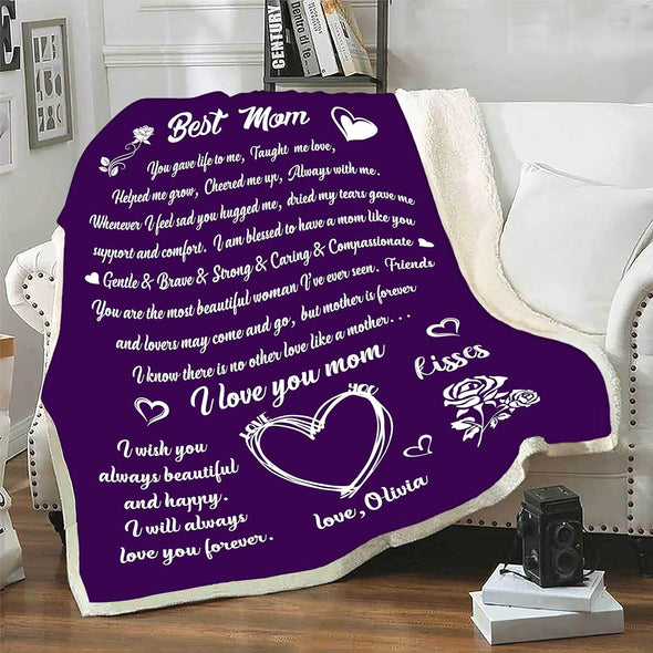 Best Blanket for Mom/Mother: Custom Name Design, Perfect Gift for Best Mom On Birthday, Mother's Day, Christmas, and Thanksgiving. Proudly Printed in the USA on Fleece or Sherpa Material.