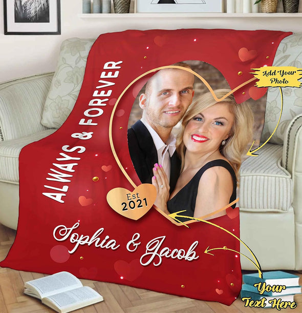 Couple's Photo Blanket! Perfect for Anniversaries, Birthdays, and Valentine's Day! Customize with Names, Dates, and Cherished Images. Proudly Made in the USA, Crafted with Lightweight Fleece for Cozy Comfort